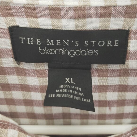 The Mens Store Bloomingdales Shirt Mens XL Brown White Check 100% Linen - Picture 6 of 9